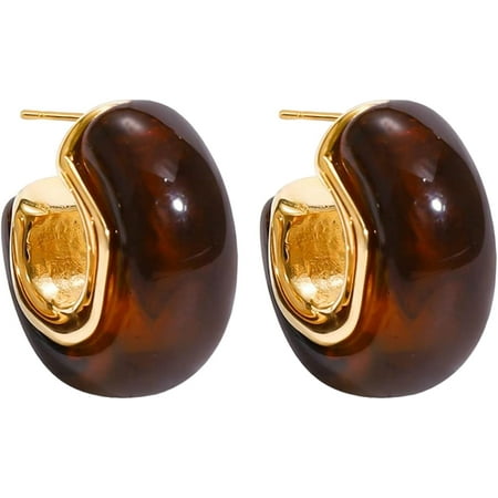 Gold Hoop Earrings Brown/Black/Green Amber Resin Chunky Hoop Earrings for Women Trendy, Statement Hypoallergenic Gold Jewelry Gifts[a904]