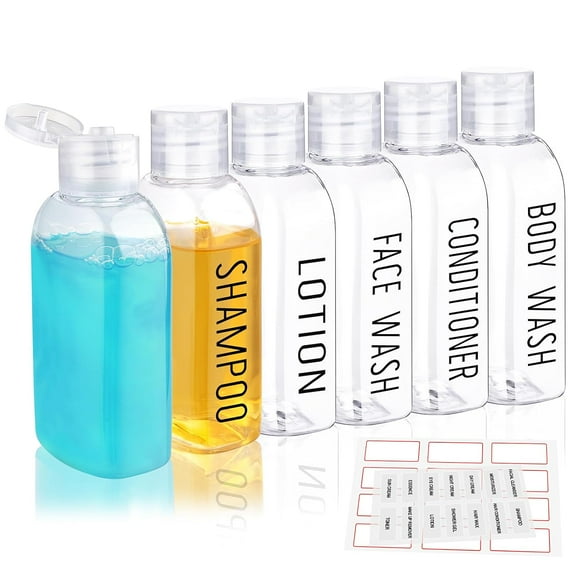 Travel Bottles for Toiletries 6 PCS 3.4oz/100ml Travel Size Containers Plastic Lotion Bottles TSA Approved Leak Proof Squeeze Bottles with Flip Cap for Toiletries, Shampoo & Lotion(Clear)