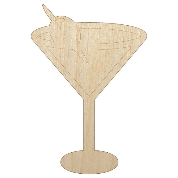 Martini Cocktail with Olive Wood Shape Unfinished Piece Cutout Craft DIY Projects - 4.70 Inch Size - 1/8 Inch Thick