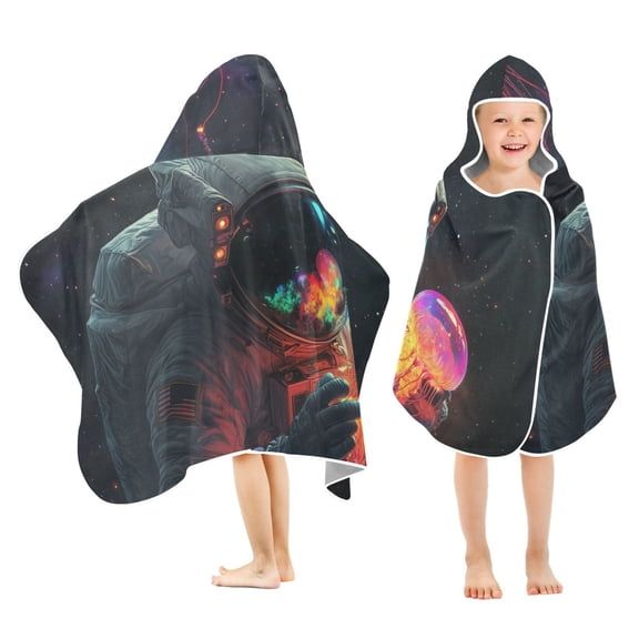 Yayeee Kids Hooded Towels Toddler Soft Absorbent Beach Bathing Wrap 50" x 23.5", Black Astronaut
