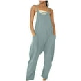 thumbnail image 2 of UVEASISHA Casual Jumpsuits for Women Sleeveless Criss Cross V Neck Rompers Loose Fit Bib Overalls with Pockets Light Blue L, 2 of 8
