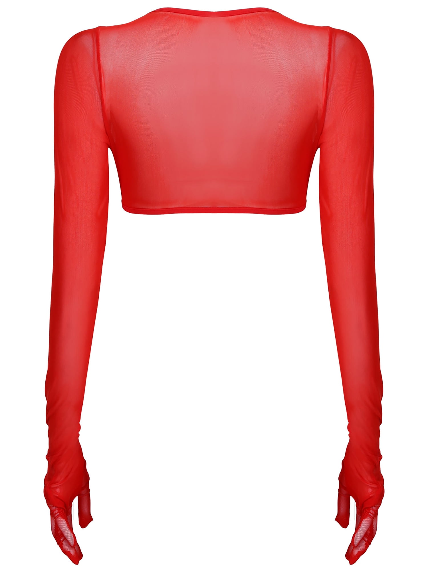 red mesh long sleeve crop top