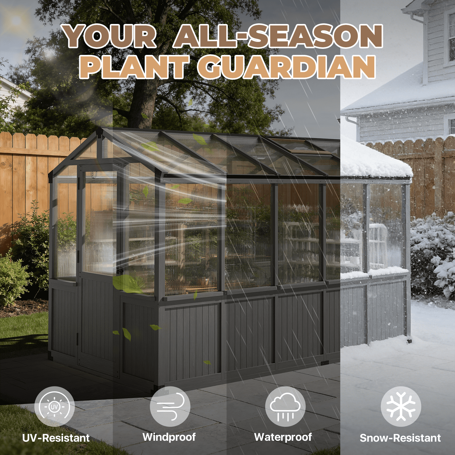 BaPiPro 6'x10' ft Outdoor Wooden Greenhouse, Walk-in Large Green House with Lockable Door, Adjustable Window for Patio, Garden