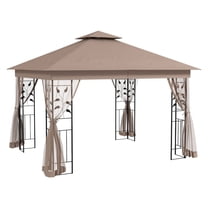 10x11.5 Steel Gazebo, Double Vented Roof with Netting, Brown - Outdoor Patio Canopy for Parties & Events