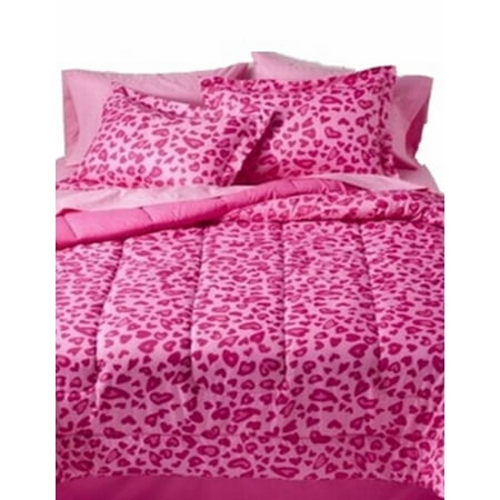 Full Bed In Bag Pink Cheetah Comforter Sheet Sham Reversible Leopard