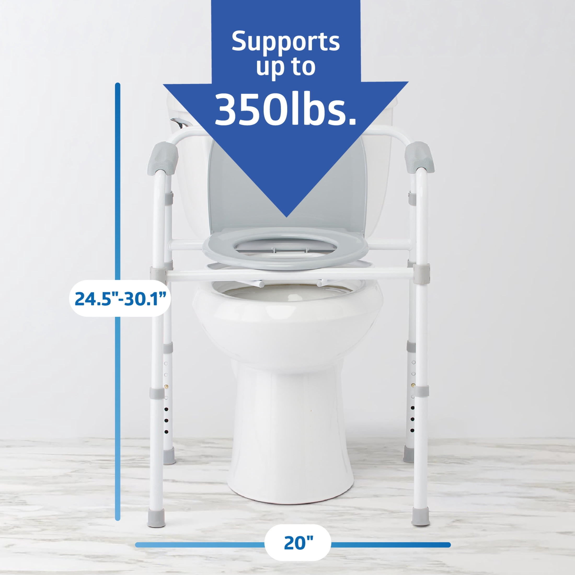 Medline Folding Steel Bedside Commode, Standard Seat, 350 lb Capacity, 3-in-1 Powder Coated Toilet Commode With 7 Qt. Bucket, Clip-on Seat, Easy Cleaning, Tool-Free Assembly, Height Adjustable