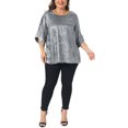 thumbnail image 2 of Agnes Orinda Women's Plus Size Metallic Sparkly Tops Crew Neck 3/4 Sleeve Shirts Casual Patry Tunic Blouses 3X Silver, 2 of 6