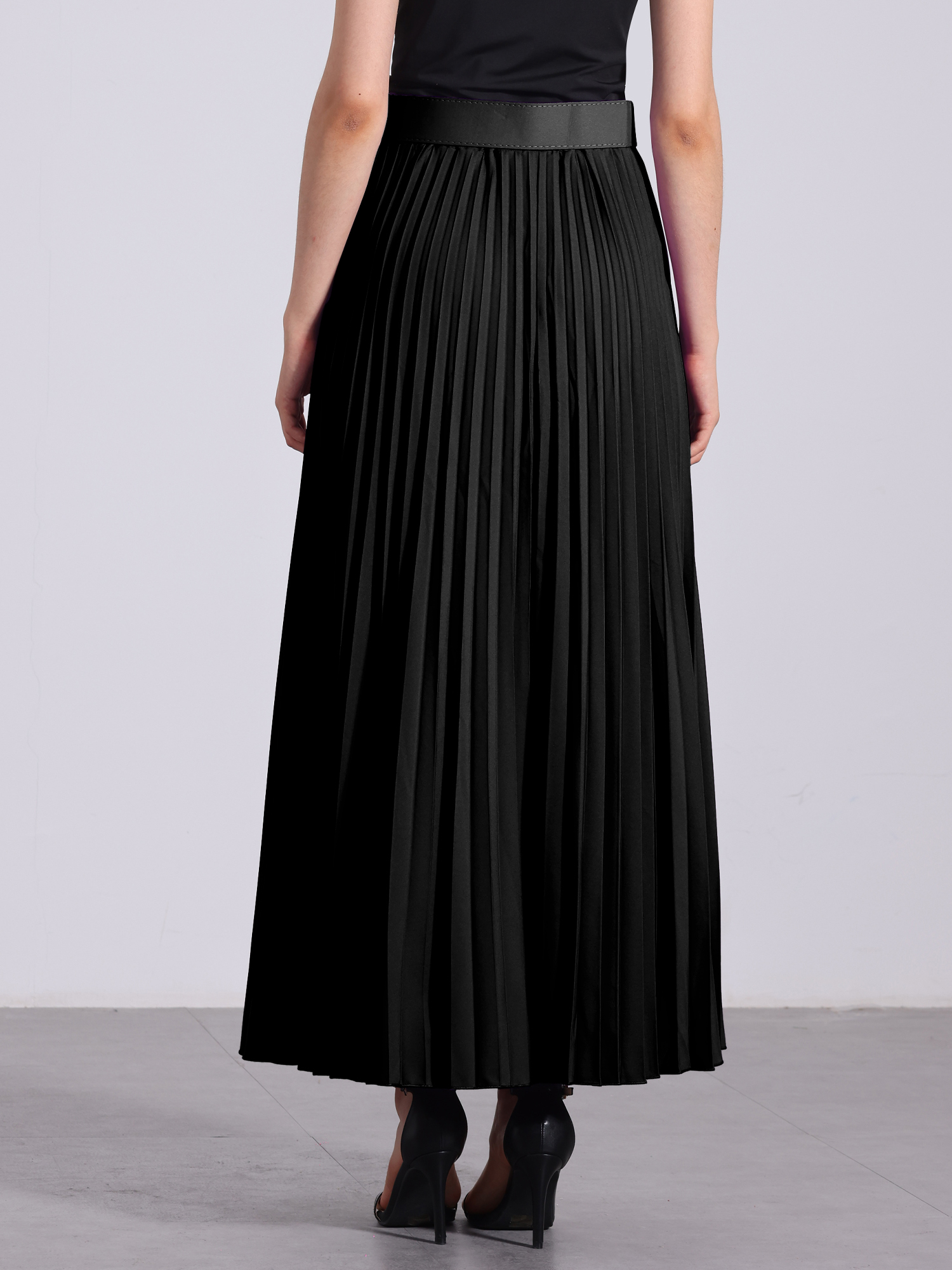 DARING DIVA Women's Elegnat Elastic High Waist Flowy A-Line Maxi Skirt 2XL Black