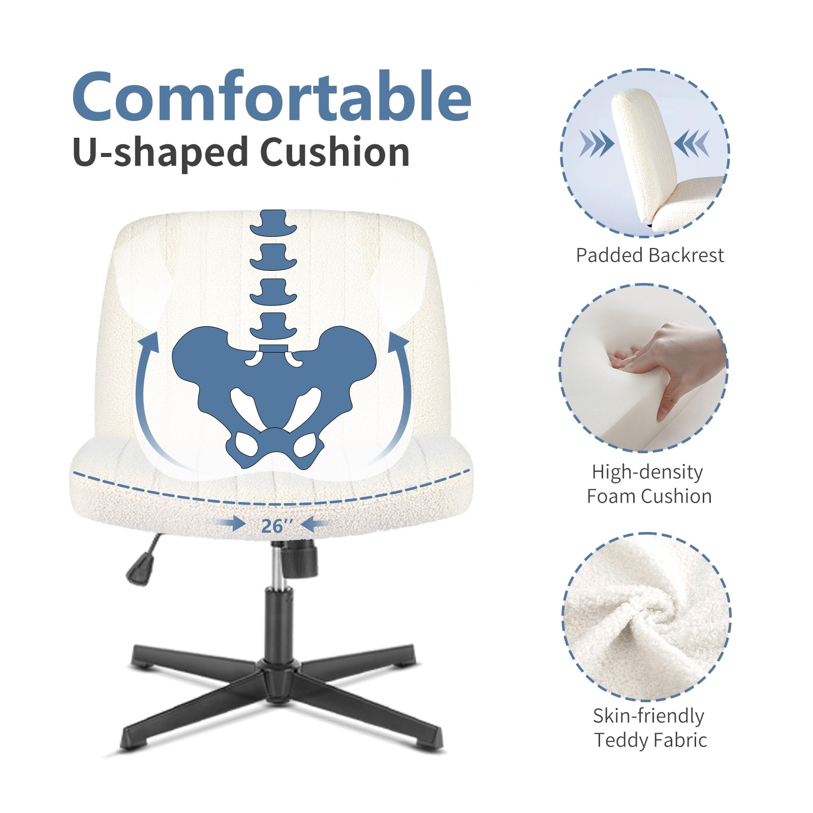 Cross-Legged Armless Swivel Chair without Wheels for Home Office