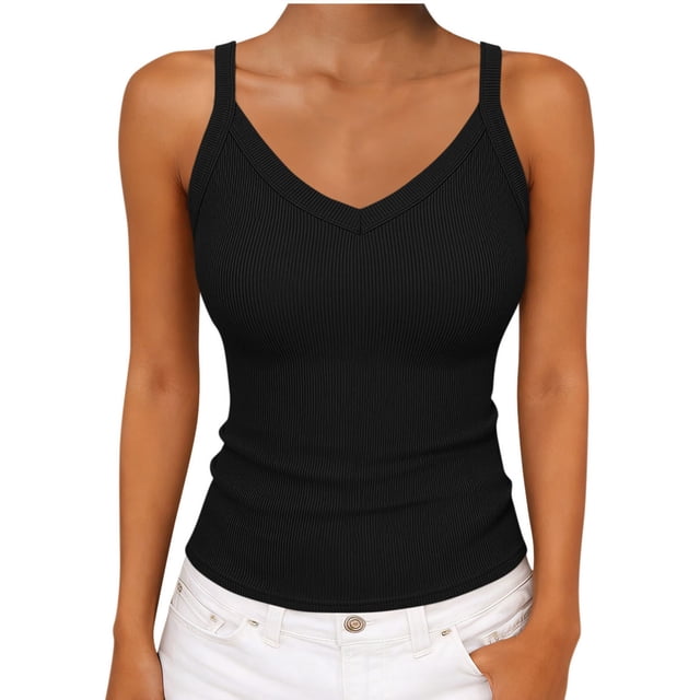 Besolor Tank Tops for Womens Summer V Neck Sleeveless Ribbed Knit Basic Tees Slim Fitted Cami Shirts Going out Top
