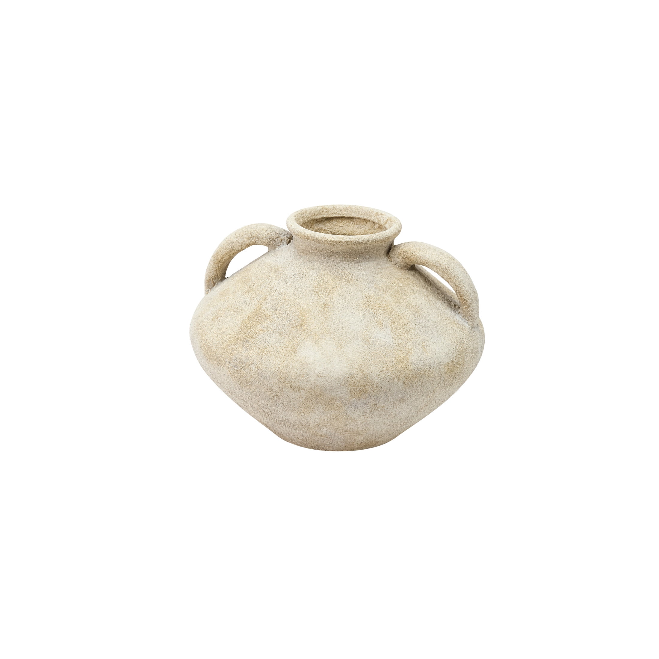 DecMode 7" Antique Style Washed Cream Ceramic Vase with Handles