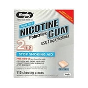 Rugby Nicotine Gum Stop Smoking Aid Polacrilex Sugar Free 2mg 110ct, 2-Pack