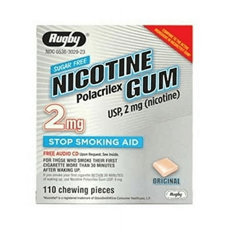 Rugby Nicotine Gum Stop Smoking Aid Polacrilex Sugar Free 2mg 110ct, 2-Pack