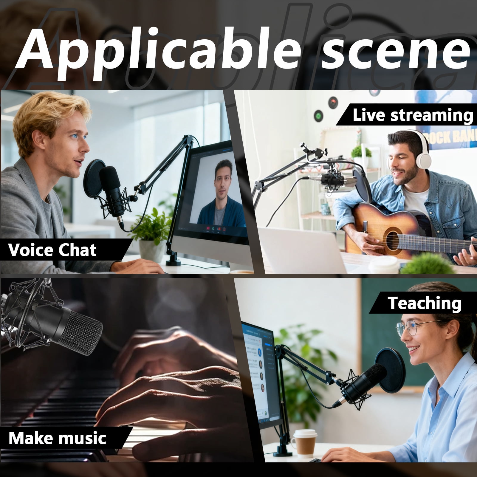 Arcticwind Professional Cardioid Condenser Microphone Kit for PC/Phone/Live Streaming/Karaoke Recording, Boom Arm Stand Included, Studio-Quality USB Mic for Podcasting, Singing, Gaming
