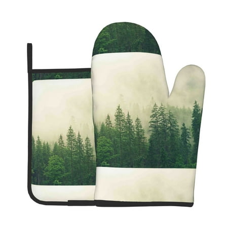 

Bingfone Fog Forest Print Oven Mitts Pot Holders Set 2 PCS for Kitchen for Cooking Grilling Baking BBQ Pot Holders Cook Essentials