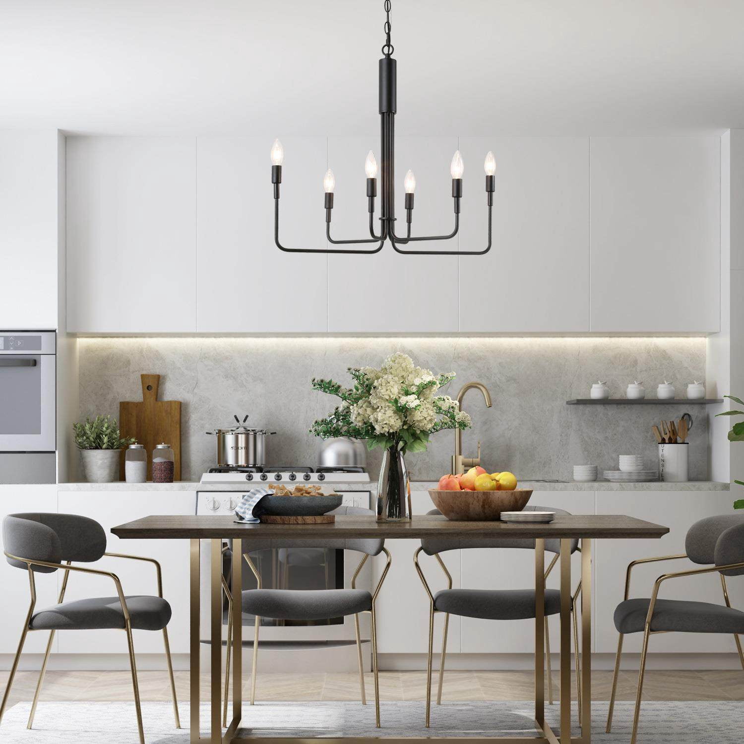 LNC 6-Light Matte Black Candle Chandelier for Kitchen, Dining or Living Room
