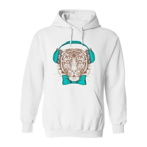 Hipster Tiger Blue Headphones. Hoodie Women -Image by Shutterstock, Female x-Large