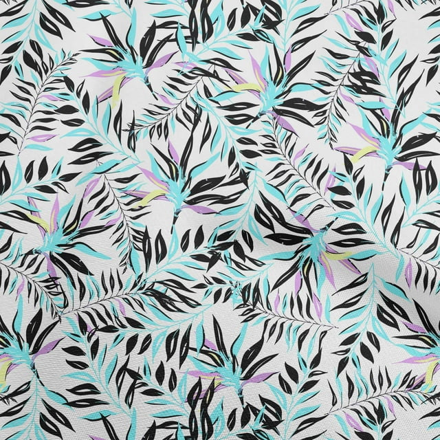 oneOone Cotton Flex Aqua Blue Fabric Tropical Leaf With Abstract Texture Sewing Craft Projects Fabric Prints By Yard 40 Inch Wide
