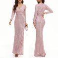 thumbnail image 4 of Hvot&aat Women's Elegant V Neck Sequins Maxi Dresses with Long Sleeve Empire Waist Formal Party Dresses for Wedding Gusets, 4 of 4