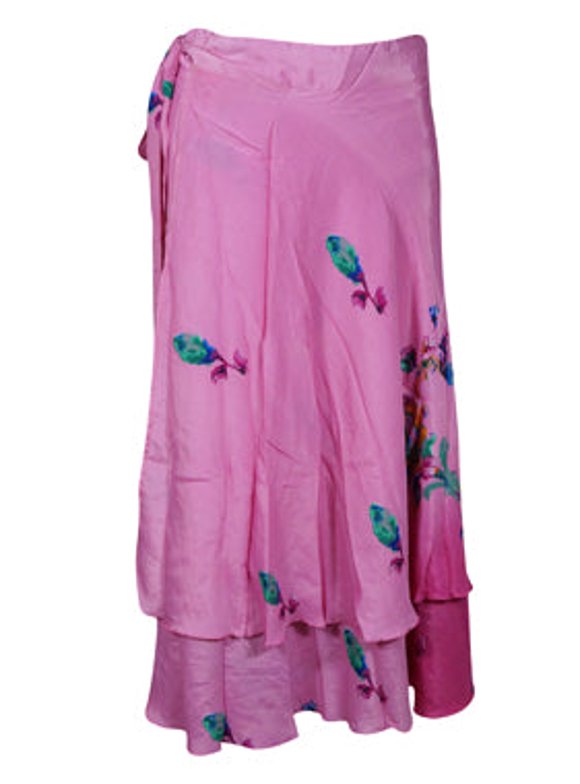 Mogul Womens Long Silk Wrap Skirt Pink Long Skirts, One size
