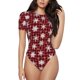 thumbnail image 1 of Balery Snowflake red plaid Body de cuello redondo de manga corta para mujer Tops de manga corta Tops básicos-Large, 1 of 7