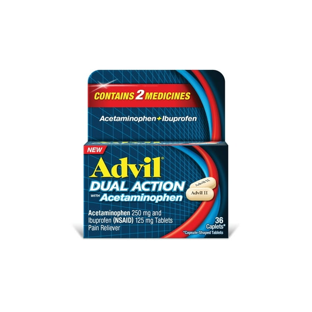 Advil Dual Action Coated Caplets with Acetaminophen, 250 Mg Ibuprofen ...