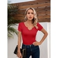 thumbnail image 4 of Women Tops Crew Neck Shirts Short Sleeve Casual Ribbed Slim Fitted T Shirts for Summer, 4 of 4
