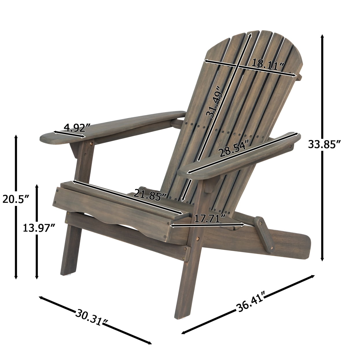 ZHICHUN  Malibu Acacia Wood Folding Adirondack Chair Rustic Slatted Weather Resistant Outdoor Chair for Patio Garden Lawn