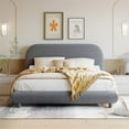 thumbnail image 2 of Full Size Platform Bed with Curve-shaped Headboard, Teddy Fleece Upholstered Bed Frame with Thick Fabric and Solid Frame for Bedroom, Easy Assembly, No Box Spring Needed, Gray, 2 of 7