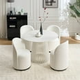 thumbnail image 5 of Upholstered Kitchen & Dining Room Barrel Chair, Mid Century Modern Round Sherpa Boucle Dining Chair, 360 Degree Swivel Comfy Armless Accent Makeup Vanity Side Chair for Bedroom Living Room (Cream), 5 of 9
