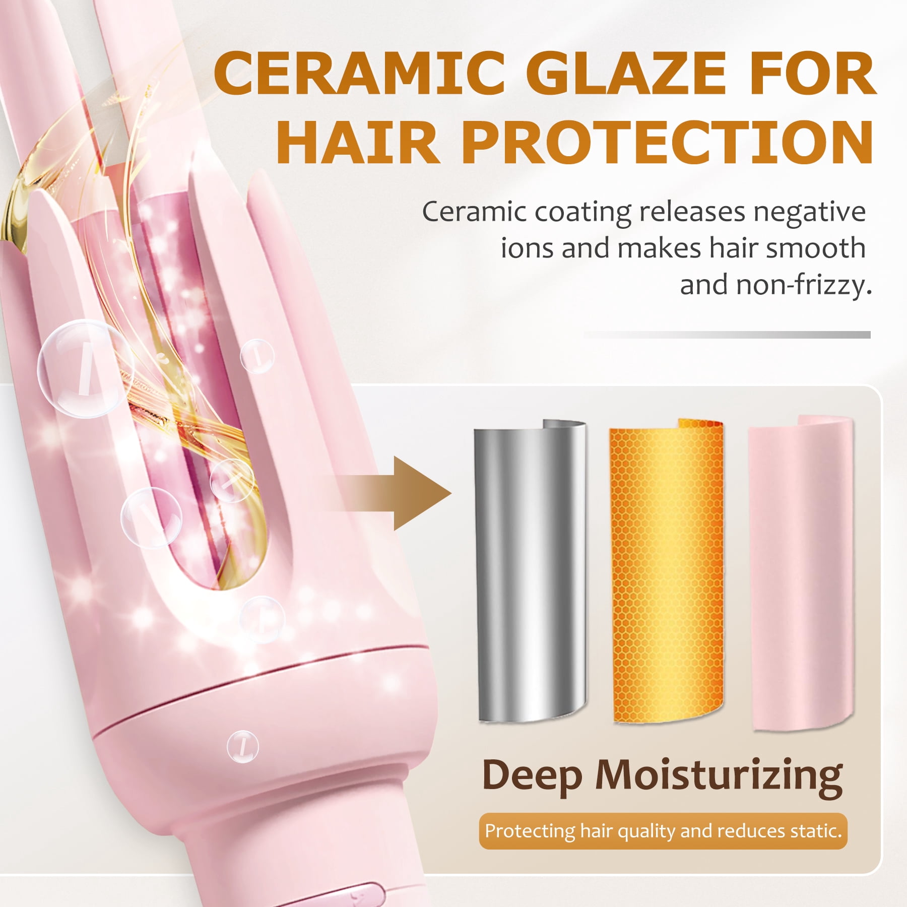 BILITOK Auto Hair Curler, Automatic Curling Iron with 4 Temperature & 3 Timer, Automatic Shut-Off, Anti-Scald, Anti-Tangle Rotating Curling Wand for Hair Styling Pink
