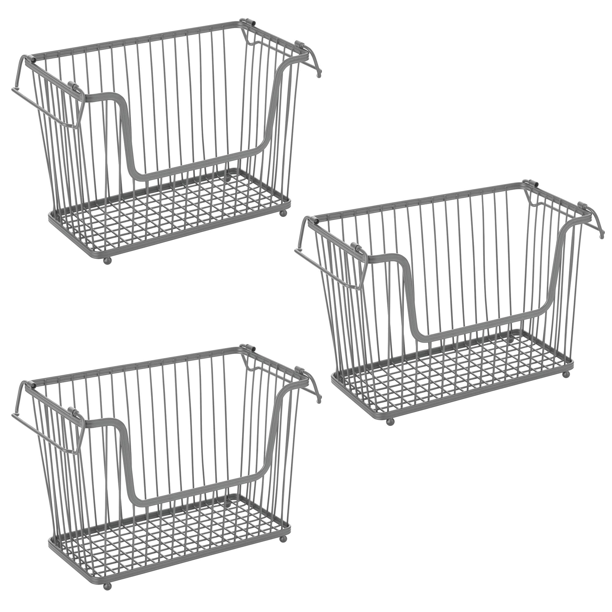 mDesign Set of 2 Wire Basket — Multipurpose Organiser Basket with Adjustable Handles — Stackable Bathroom and Kitchen Storage Solution — Chrome