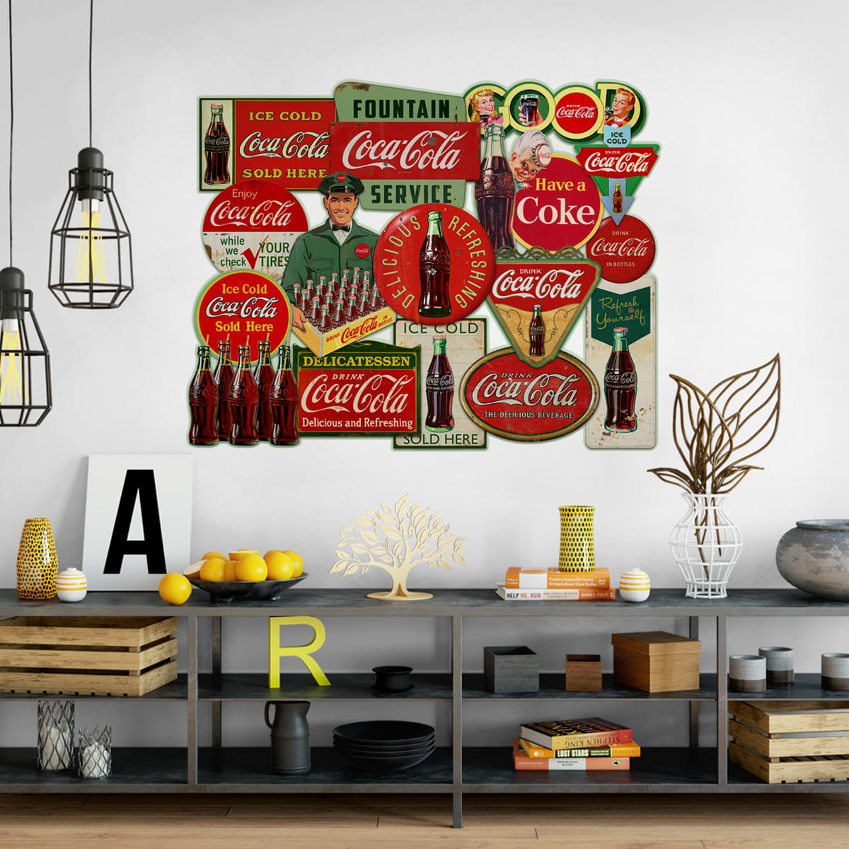 Coca-Cola Fountain Service Antique Style Collage Large Wall Decal Mural 48 x  60 