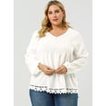 thumbnail image 2 of BluCasual Cuello Pico Plisado Color Sólido Top De Encaje TalGrande PaMujer Blanco XXL, 2 of 6