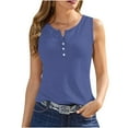 thumbnail image 2 of Homenesgenics Tank Tops with Built in Bras Women's 2025 Summer Solid Color Button Round Neck Sports for Outer Wear Short Tops Round Neck Blue M, 2 of 5