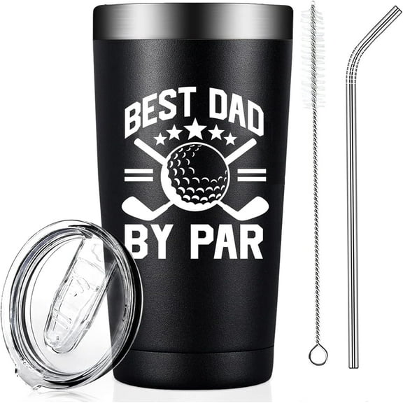 Golf Dad Gifts Coffee Tumblers with Lids and Straws, Best Dad By Par Stainless Steel Birthday Father''s Day Travel Tumbler Cups 20 OZ