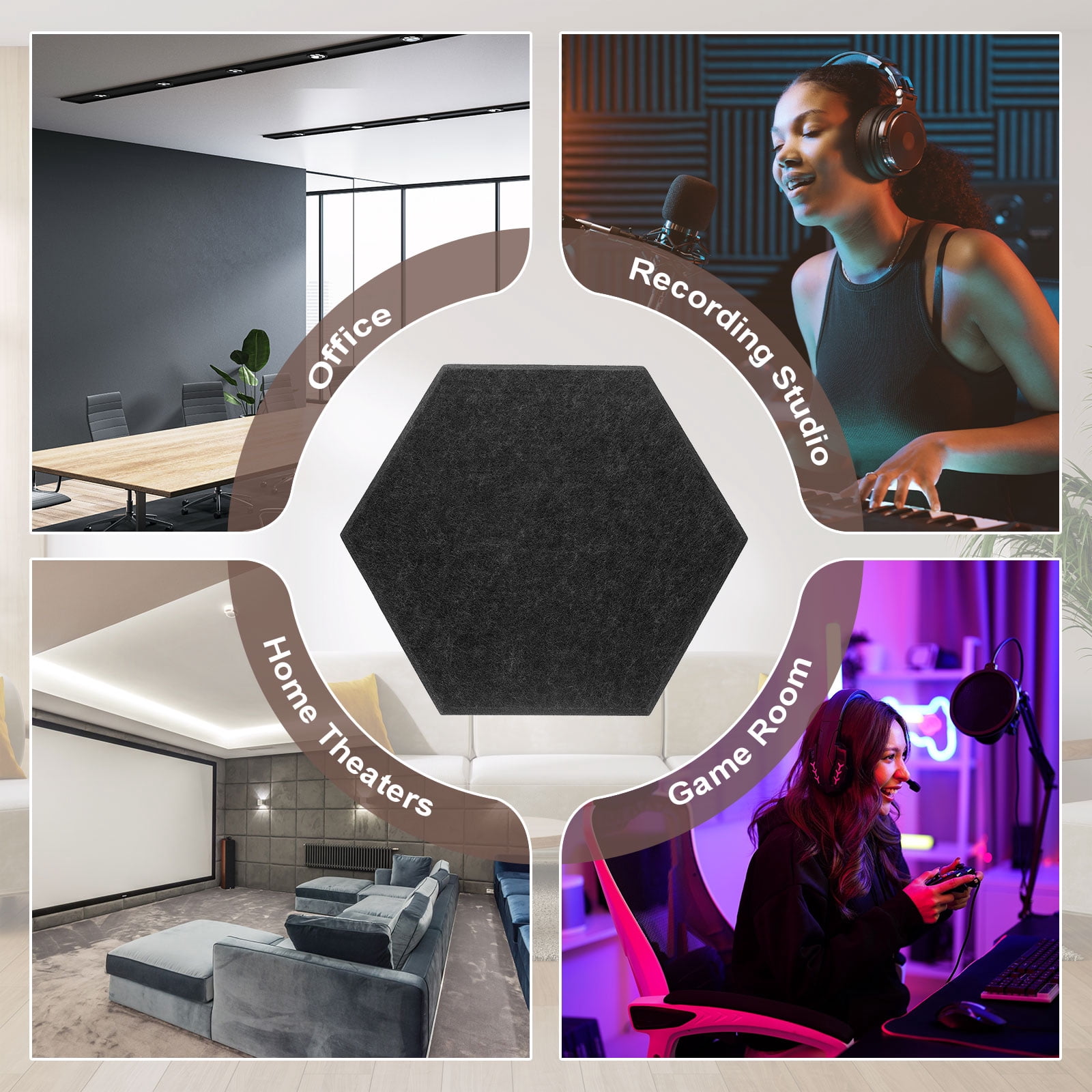 Uxcell 18pcs Acoustic Panels 10.2" x 11.8" x 0.3" Hexagon Self Adhesive Sound Proof Wall Panels High Density Sound Deadening Foam Panel for Home Office Recording Room Studio, Black