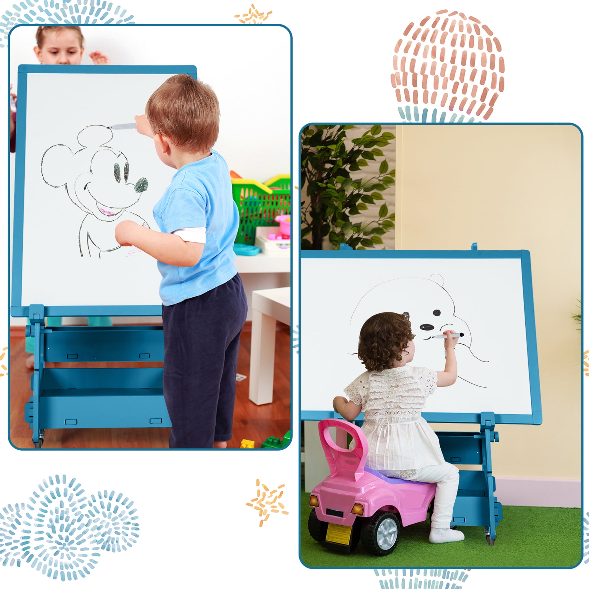Easel for Kids Toddler Easel Dry Erase Board and Chalkboard Double Sid –  Soyeeglobal