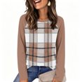 thumbnail image 4 of Women Fall Clothes Plaid Print Raglan Sleeve Thermal Tops Crewneck Casual Long Sleeve Tees, 4 of 5