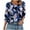 #09Blue, variant on Women's Casual Blouses Fashion Floral Printed 3/4 Length Sleeve Shirts Crew Neck Pullover Summer Elastic Cuffs with Pleats T-Shirts Spring Tops for Women