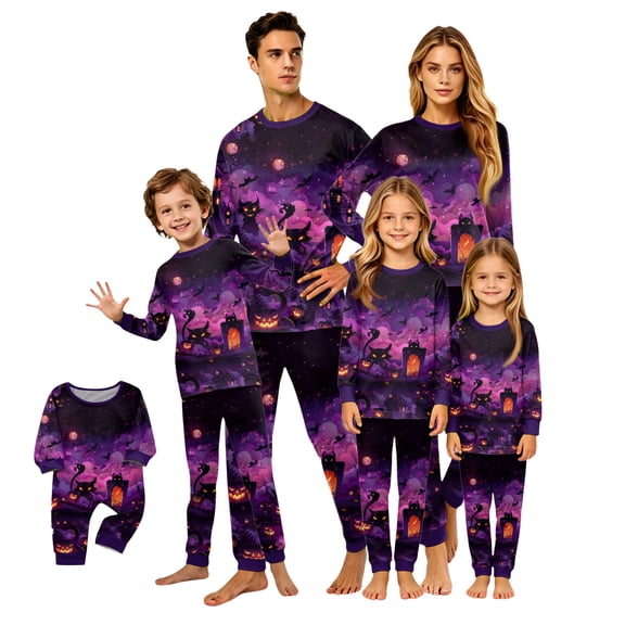Racifhz Family Matching Pajamas Halloween Loungewear Set Long Sleeve Top and Pants Cozy Sleepwear Print Nightwear for Autumn Fall Holiday Party Family Gathering Outfits