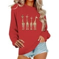 thumbnail image 2 of SYMOID Womens Red Christmas Crewneck Sweatshirt, 100% Cotton Loose Fit Festive Giraffe Graphic with Santa/Elf Hat,Size 2XL, 2 of 6