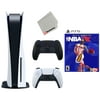 Sony Playstation 5 Disc Version with Extra Controller, NBA 2K21 and Cleaning Cloth Bundle - Midnight Black - Refurbished