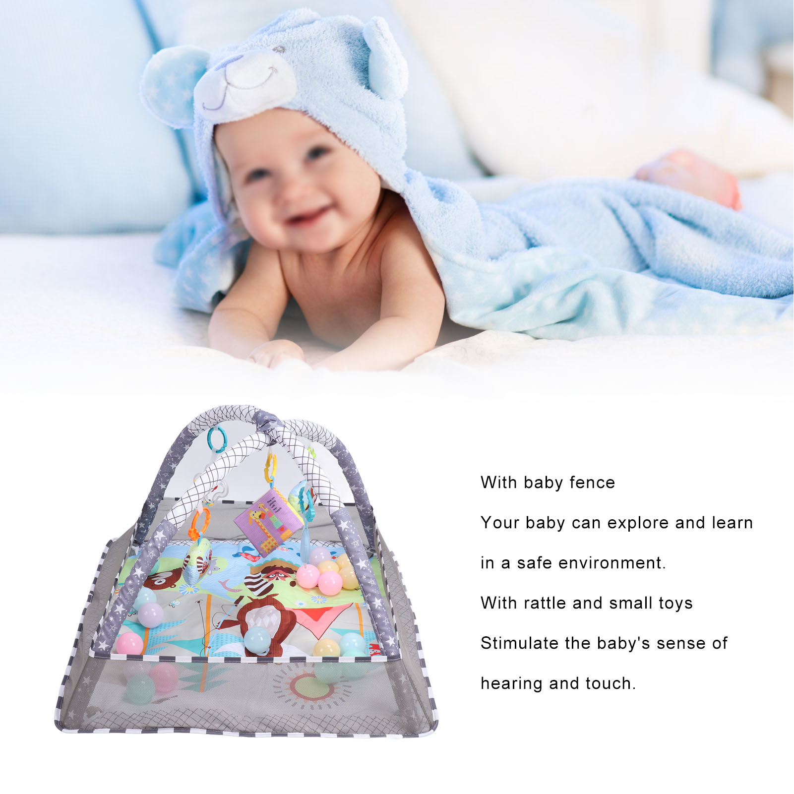 Suodoka Baby Play Mat Gym and Activity Center with Fence, Early Educational Toddler Play Yard, Infant Crawling Mat with Rattle and Toys for Home, Easy to Assemble [cite: 8]