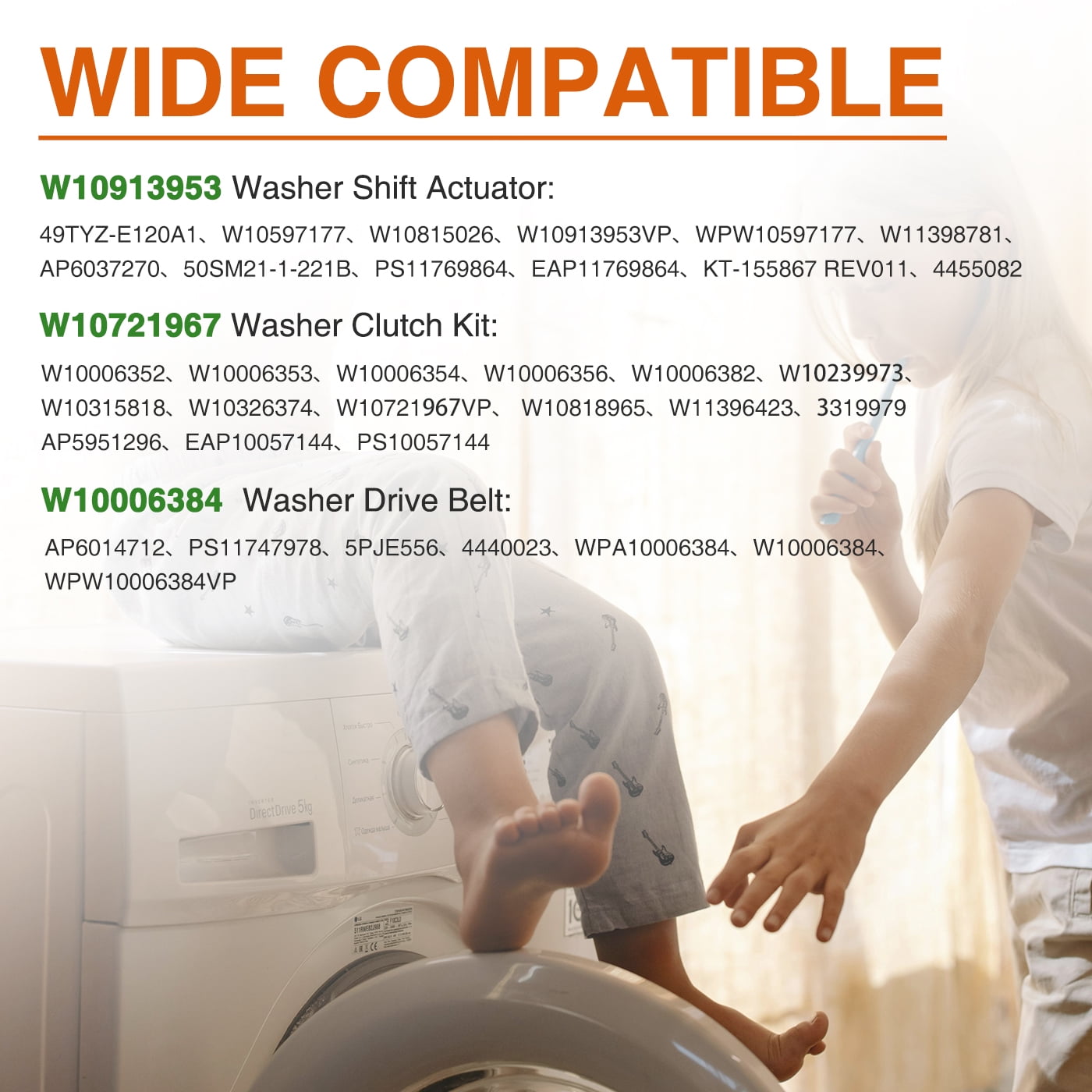 W10913953 49tyz-e120a1 Washer Shift Actuator with W10721967 Washer Pulley Clutch Kit W10006384 Drive Belt Compatible with Top Load Washers Washing Machine