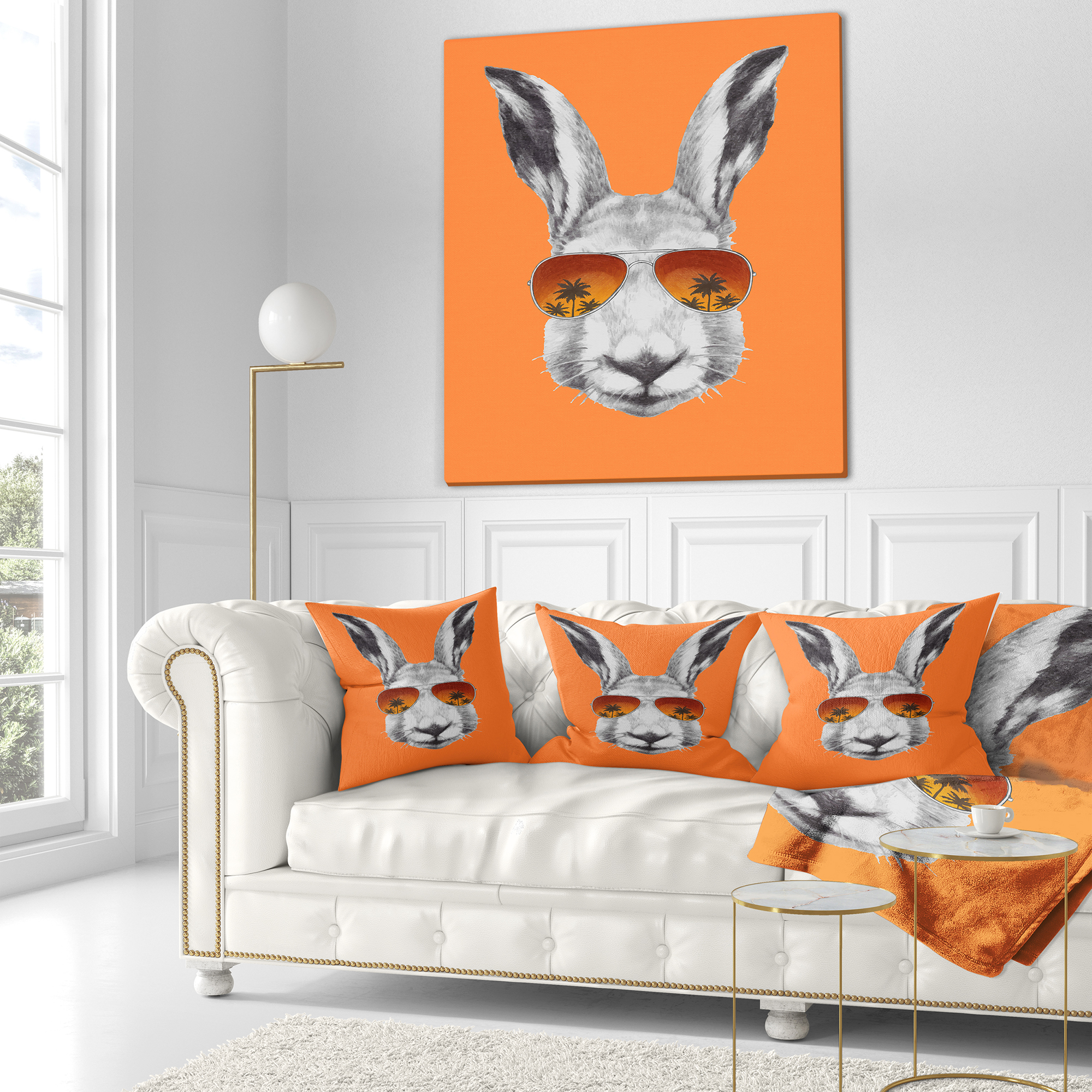 Designart Funny Rabbit with Sunglasses - Animal Throw Pillow - 16x16