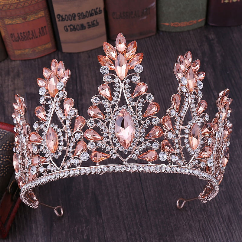Baroque Crystal Queen Crown Tiara Stuff Teardrop Rhinestone Full Gold Plating 