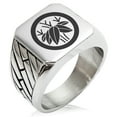 thumbnail image 1 of Stainless Steel Bamboo Kamon Crest Geometric Pattern Biker Style Polished Ring, 1 of 1