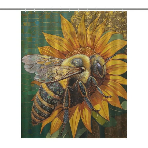 Happy Cute Bees Waterproof Polyester Quick-Drying Shower Curtain for Bathroom with 12 Hooks