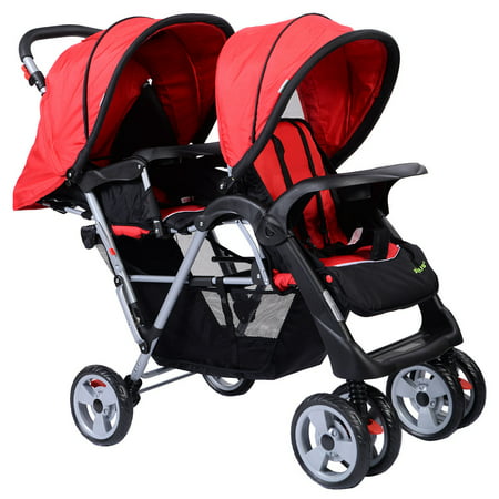 Costway Foldable Twin Double Stroller, Red (Best Twin Stroller For Toddlers)
